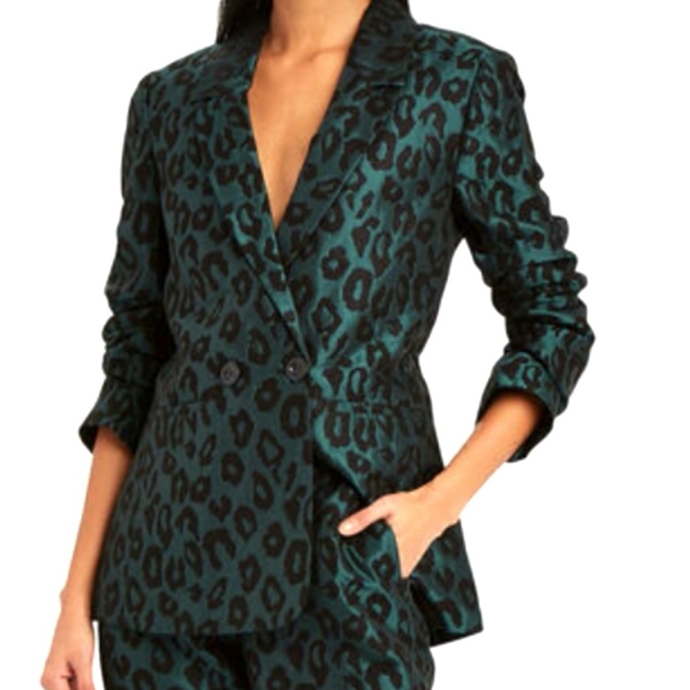 Anine Bing Madeleine Emerald Green & Black Leopard Jacquard Blazer - Picture 3 of 16